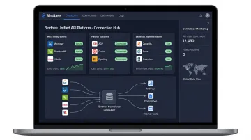 Bindbee unified API dashboard showing HRIS payroll and benefits system integrations