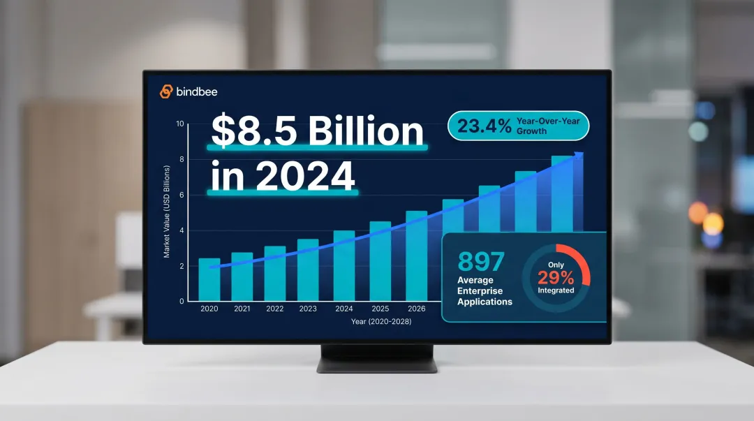 iPaaS market growth from 2024 showing 23 percent year-over-year expansion infographic