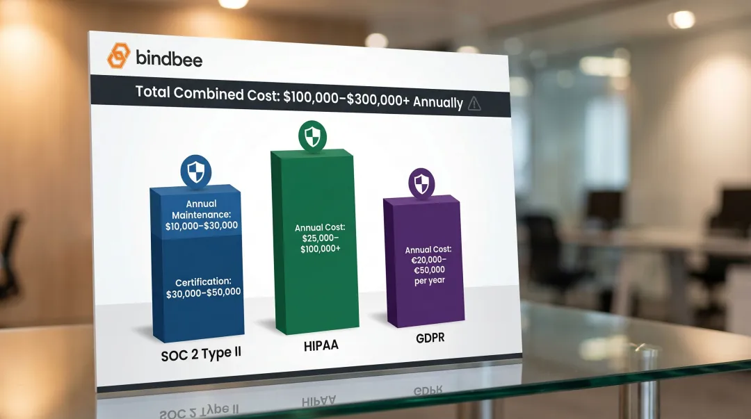 SOC 2 HIPAA and GDPR annual compliance cost breakdown stacked bar infographic
