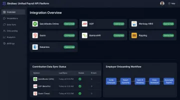 Bindbee unified payroll API dashboard connecting multiple HRIS and payroll systems