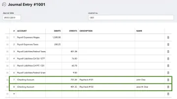 QuickBooks Online general ledger dashboard showing automated payroll journal entry sync