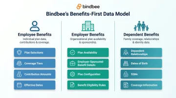 Three-tier Bindbee benefits data model structure for HR SaaS platforms