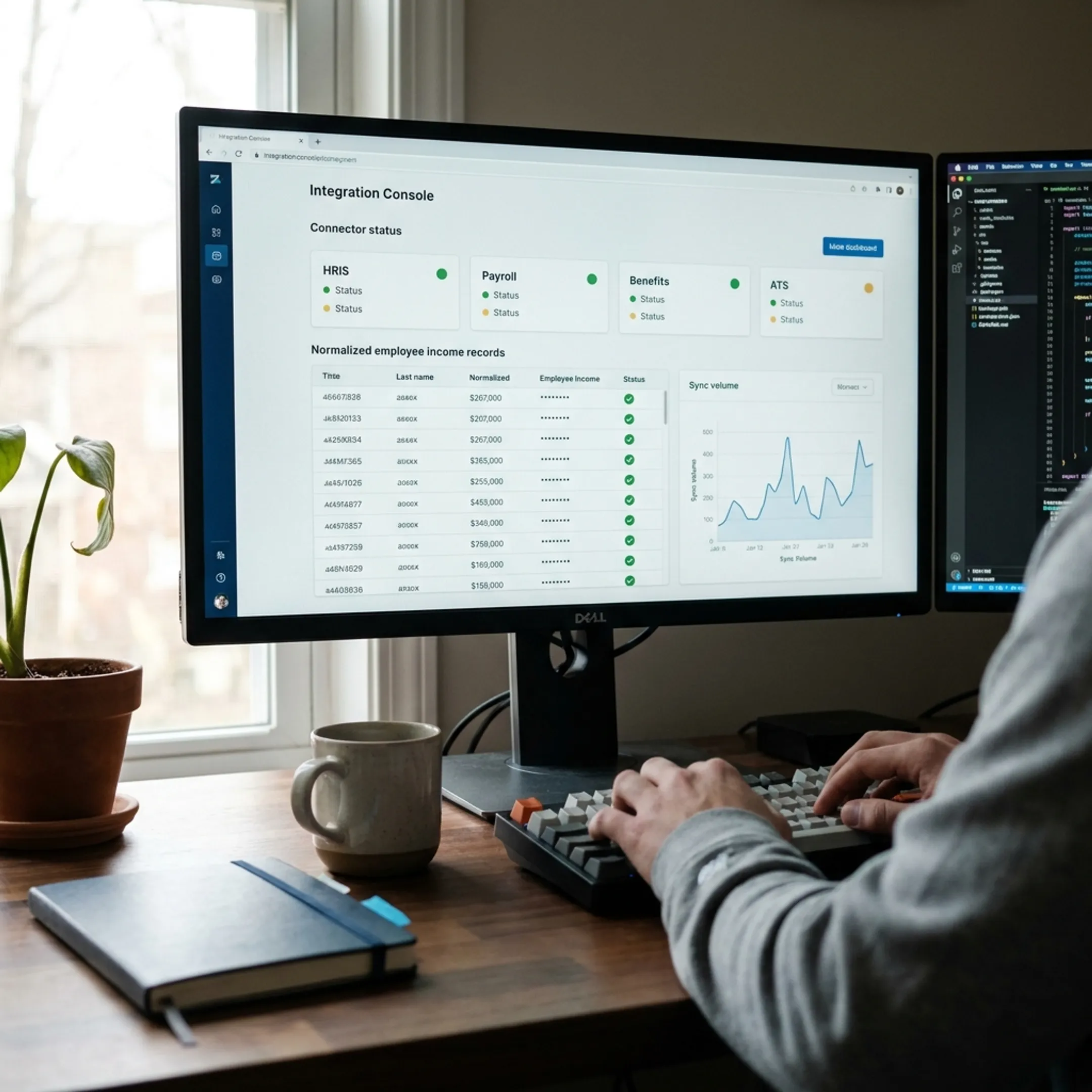 Income verification API dashboard connecting payroll and HRIS data