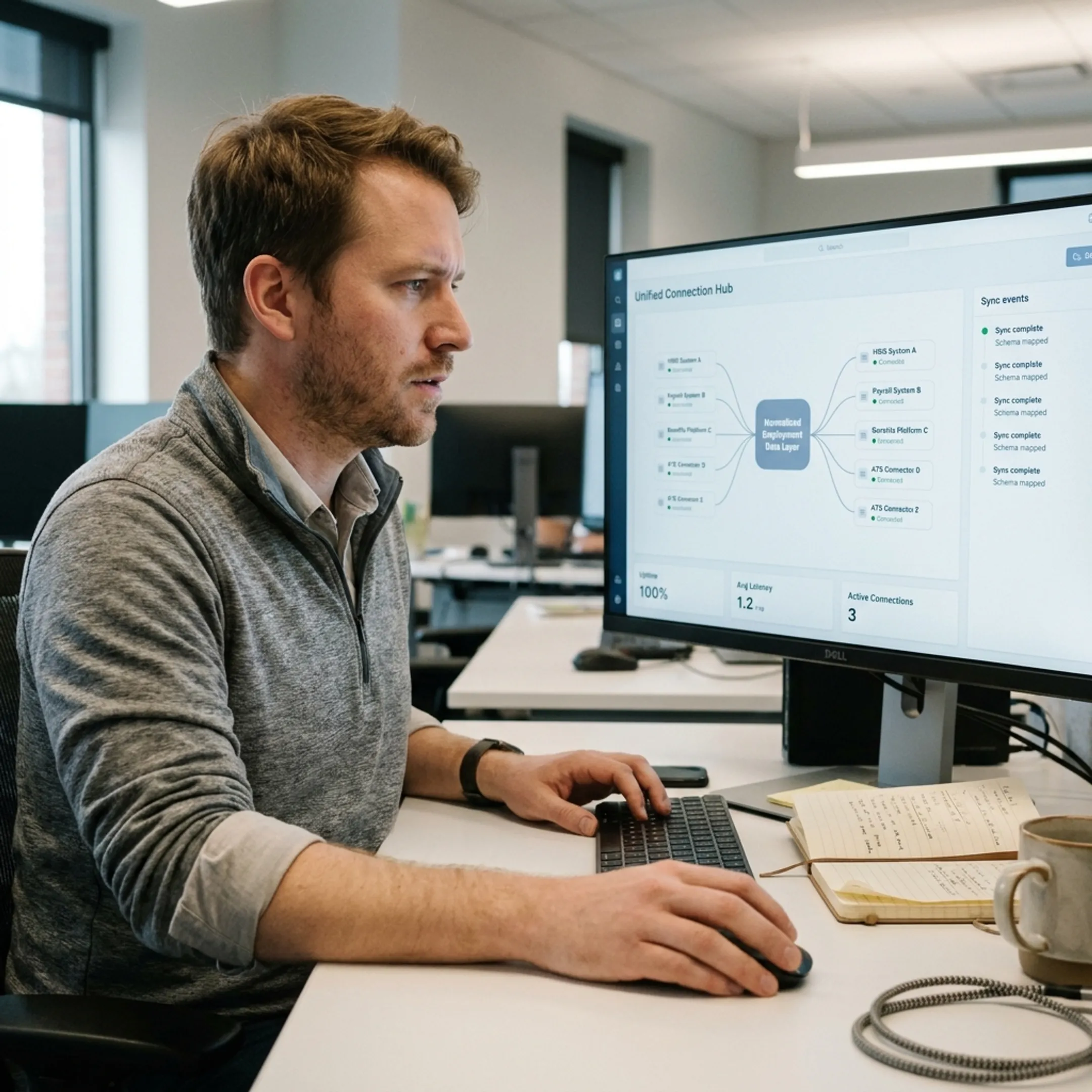 Secure API integration connecting payroll and HRIS data