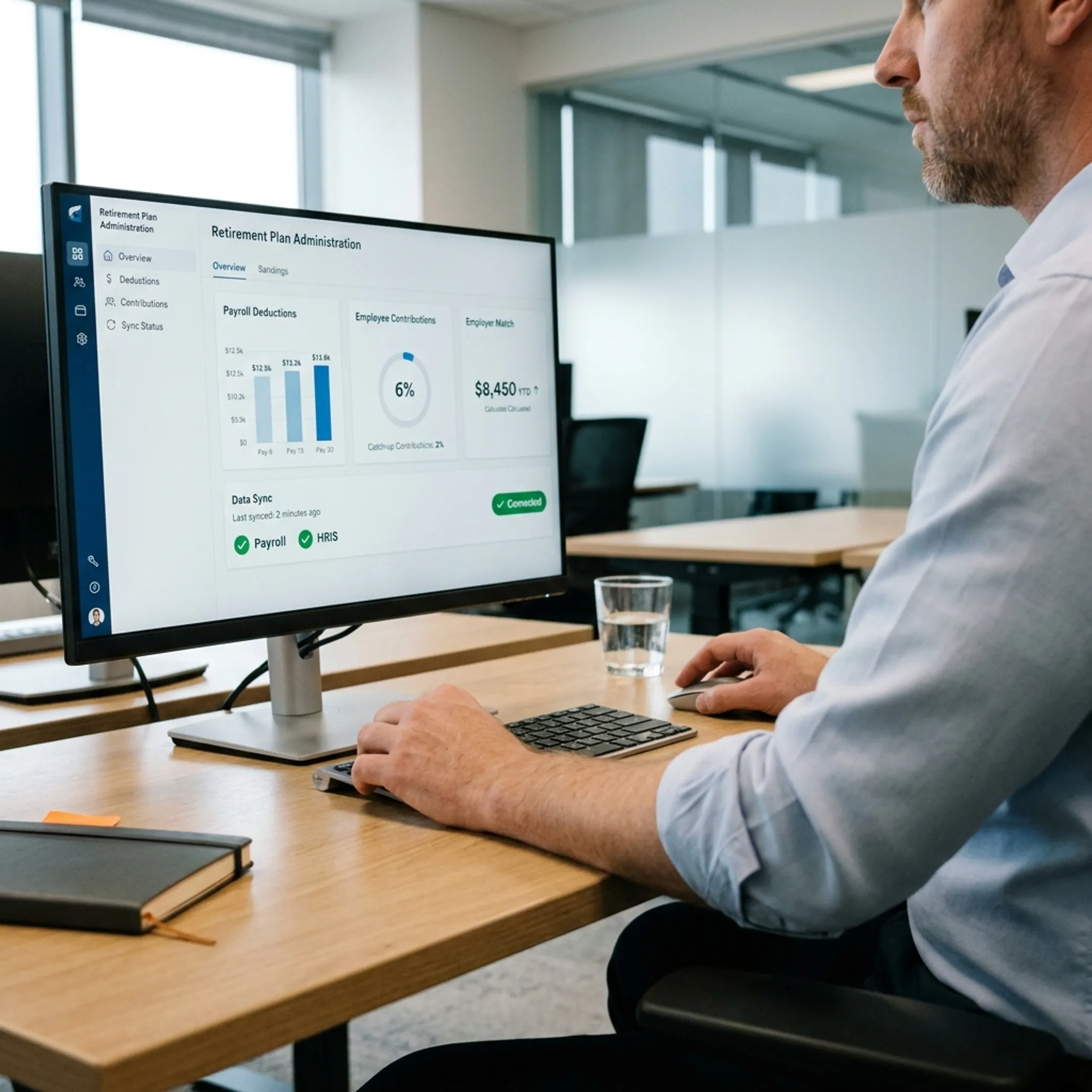 Retirement platform connected to payroll data through an integration dashboard