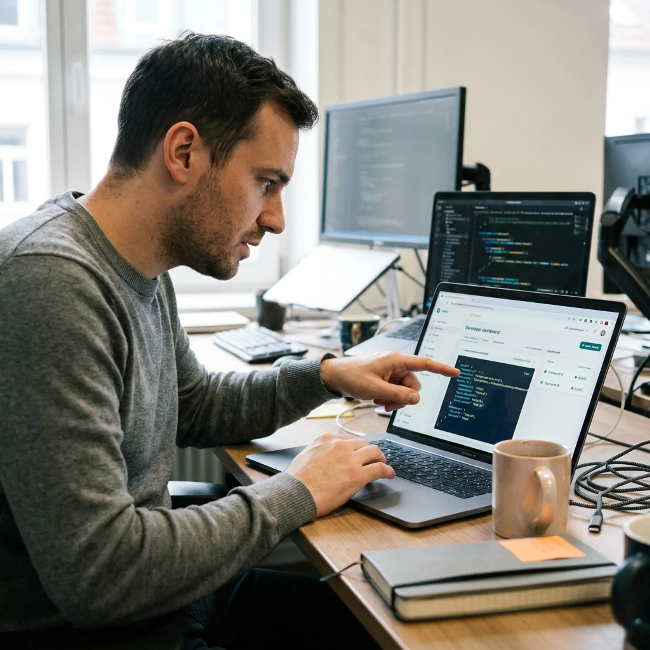 Developer reviewing normalized payroll income data through an API dashboard