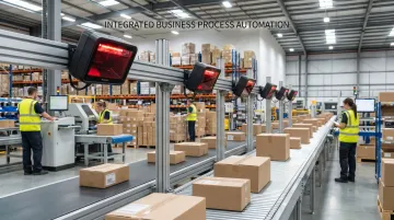 E-commerce warehouse fulfillment center with barcode scanning and multi-channel order processing