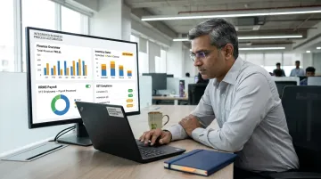 Business manager reviewing real-time operational dashboard with full audit trail visibility