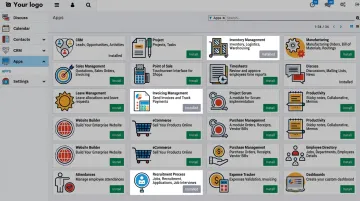 Open-source ERP software interface showing inventory and accounting modules on screen