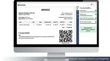 Bizionix billing module generating GST e-invoice with IRN and QR code automatically