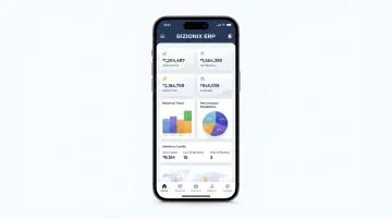 Bizionix mobile ERP dashboard displaying real-time inventory and financial data