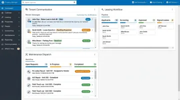 AppFolio property management software dashboard displaying tenant portal and AI automation features