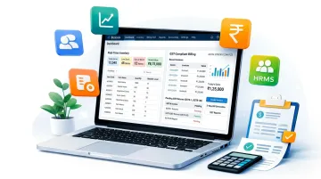 Bizionix cloud ERP dashboard showing inventory and GST billing interface