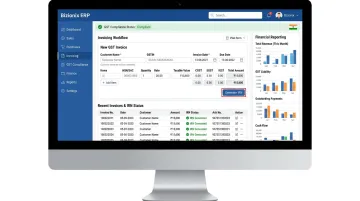 Bizionix cloud ERP dashboard showing GST e-invoicing and IRN generation interface