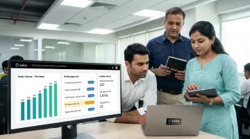 Small business team managing high transaction volume efficiently with digital workflow system