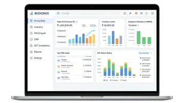 Bizionix cloud ERP dashboard showing multi-module unified business management interface