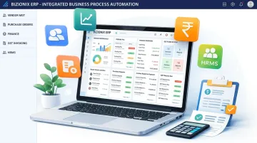 Bizionix ERP platform dashboard showing vendor management and GST invoicing modules