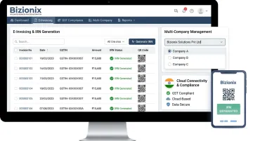 Bizionix GST e-invoicing and multi-company management interface for Indian MSMEs