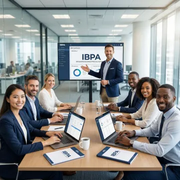 ERP implementation team conducting training session with business staff around a conference table