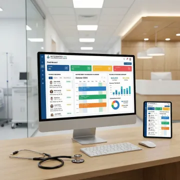 Professional hospital management system web application dashboard on desktop and mobile