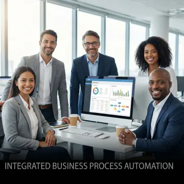 ERP implementation team configuring manufacturing software on computers in an office