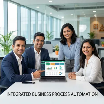 Team using Bizionix ERP software on laptop to manage business operations