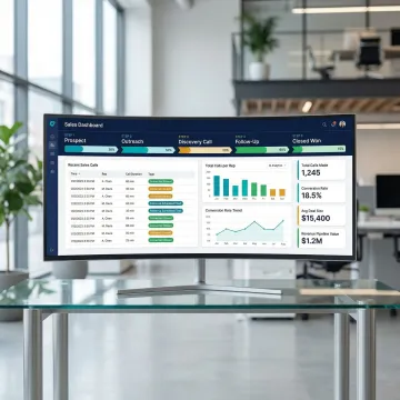 Step-by-step sales call management workflow illustrated on a software interface