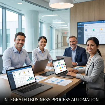 ERP implementation team working with hospital administrators on system setup and training