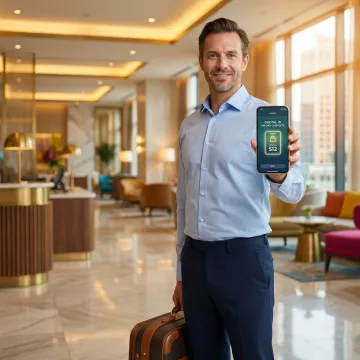 Guest completing contactless hotel check-in on a smartphone using digital guest management software