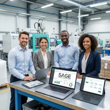 ERP implementation team working with plastic manufacturing plant managers