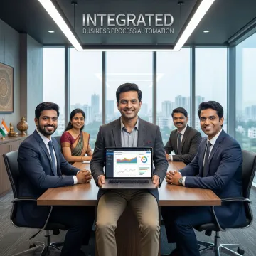 Business team reviewing application support dashboard with IT consultant