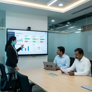 ERP consultant mapping business workflows on a screen