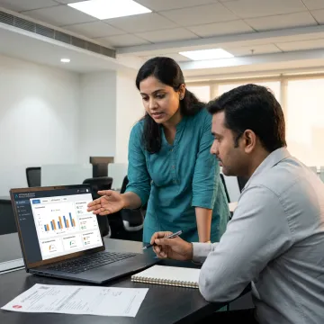 ERP consultants reviewing business dashboards with Indian MSME leaders