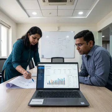ERP implementation planning session with business process charts