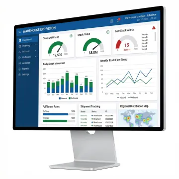 Bizionix warehouse distribution management software dashboard showing real-time inventory and stock movement