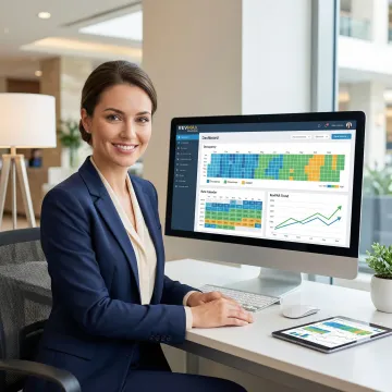 Hotel revenue manager analyzing pricing trends and occupancy data on a software platform