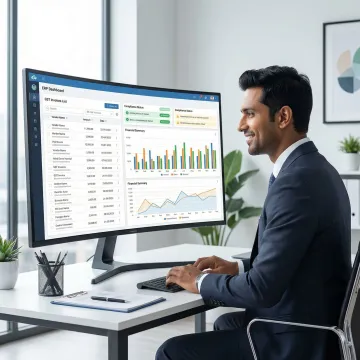 Accountant using cloud-based ERP software to manage GST invoicing