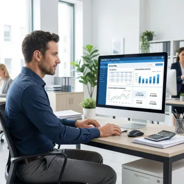 Hotel accountant using Bizionix software for GST billing and revenue tracking