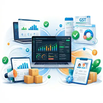 Unified ERP dashboard showing real-time business analytics for an Indian MSME