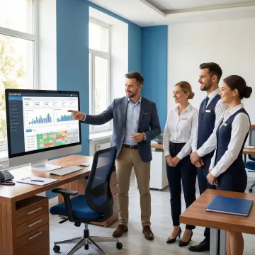 Hotel operations team being trained on HMS software implementation