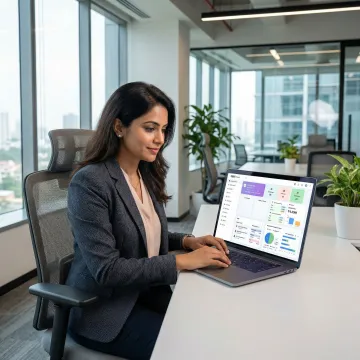 HR manager reviewing employee attendance reports on an ERP system