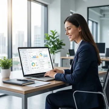 Business professional using Bizionix ERP dashboard on a laptop for MSME management and GST compliance