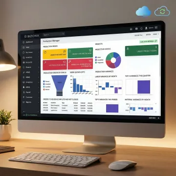 Business process optimization software dashboard showing real-time ERP analytics and workflow automation