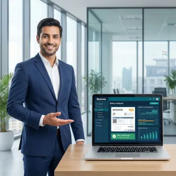 Bizionix billing software showing automated GST invoice generation and compliance dashboard