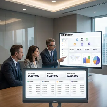 Business leaders viewing entity management software
