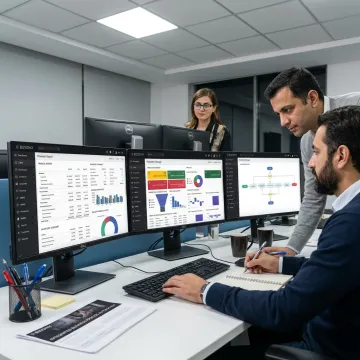 ERP consultants reviewing business dashboards
