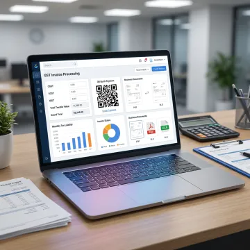Automated invoice software dashboard on laptop
