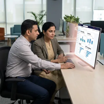 Business team reviewing ERP analytics