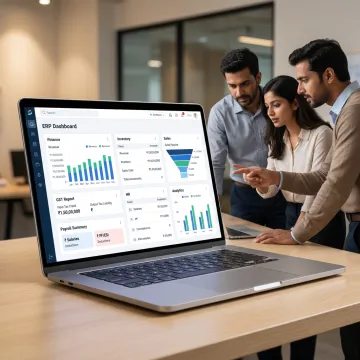 Cloud company management software dashboard on a laptop