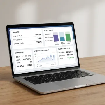 Invoice and inventory dashboard on laptop